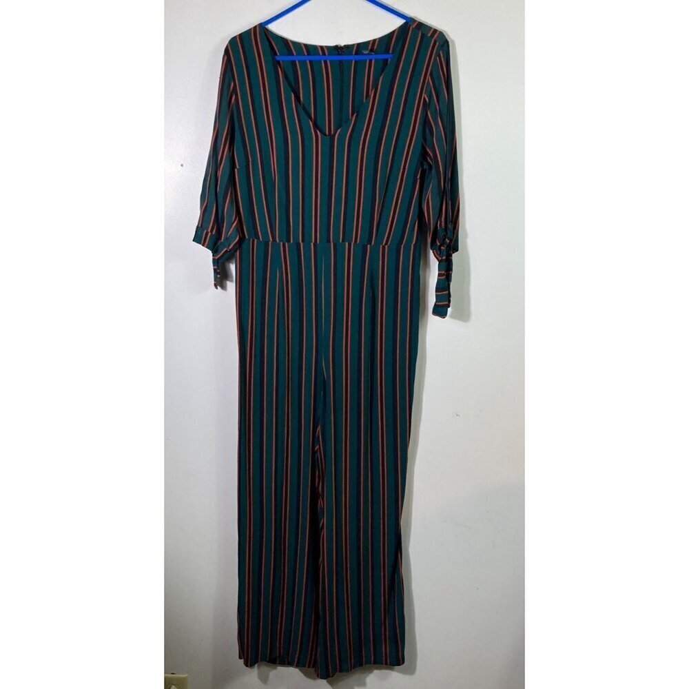 Womens Wild Fable Jumpsuit 1/2 Sleeve V Neck Green Black Orange Stripe L